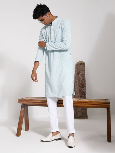 Vastramay Men's Aqua Rayon Kurta